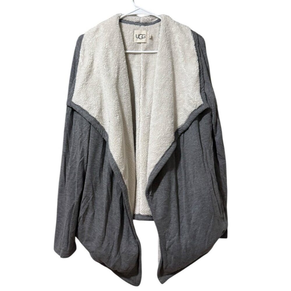 UGG Women Size Medium Fleece Lined Open Front Cardigan Sweater Preppy Winter